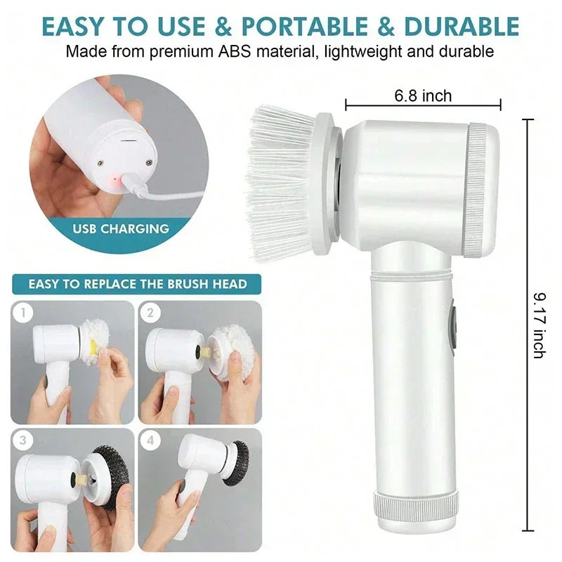 5-in-1 Electric Power Scrubber β Deep Cleaning Brush for Bathroom & Kitchen, Dish Wash